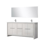 Lexora Lafarre 72 inch W x 20 in D White Double Sink Vanity Cabinet, White Quartz Top, Chrome Faucet Set and 70 in Mirror - LVLF72DW211