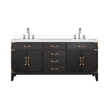 Lexora Laurel 72 inch W Black Oak Double Sink Vanity Cabinet, White Quartz Top, and Faucet Set - LVL72DJ201