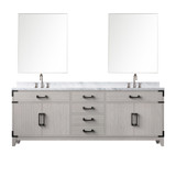Lexora Laurel 84 inch W White Oak Double Sink Vanity Cabinet, Carrara Marble Top, Faucet Set, and 36 in Mirrors - LVL84DM111