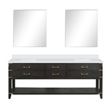 Lexora Norwalk 84 inch W Black Oak Double Sink Vanity Cabinet, White Quartz Top, and 36 in Mirrors - LVN84DJ210