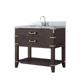 Lexora Norwalk 36 inch W Brown Oak Vanity Cabinet, Carrara Marble Top, and Faucet Set - LVN36SK101