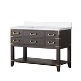 Lexora Norwalk 48 inch W Brown Oak Vanity Cabinet and White Quartz Top - LVN48SK200