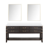 Lexora Norwalk 72 inch W Brown Oak Double Sink Vanity Cabinet, White Quartz Top, and 34 in Mirrors - LVN72DK210