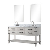 Lexora Norwalk 60 inch W White Oak Double Sink Vanity Cabinet, Carrara Marble Top, Faucet Set, and 28 in Mirrors - LVN60DM111