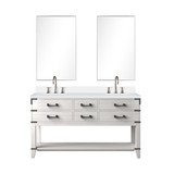 Lexora Norwalk 60 inch W White Oak Double Sink Vanity Cabinet, Cultured Marble Top, Faucet Set, and 28 in Mirrors - LVN60DM311