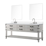 Lexora Norwalk 80 inch W White Oak Double Sink Vanity Cabinet, White Quartz Top, Faucet Set, and 36 in Mirrors - LVN80DM211
