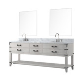Lexora Norwalk 84 inch W White Oak Double Sink Vanity Cabinet, Carrara Marble Top, Faucet Set, and 36 in Mirrors - LVN84DM111