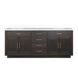 Lexora Abbey 80 inch W Brown Oak Double Sink Vanity Cabinet and White Quartz Top - LVA80DK200