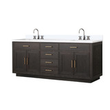 Lexora Abbey 80 inch W Brown Oak Double Sink Vanity Cabinet, White Quartz Top, and Faucet Set - LVA80DK201