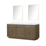 Lexora Abbey 72 inch W Grey Oak Double Sink Vanity Cabinet, White Quartz Top, and 34 in Mirrors - LVA72DR210
