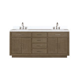 Lexora Abbey 72 inch W Grey Oak Double Sink Vanity Cabinet, Cultured Marble Top, and Faucet Set - LVA72DR301