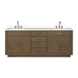 Lexora Abbey 80 inch W Grey Oak Double Sink Vanity Cabinet, White Quartz Top, and Faucet Set - LVA80DR201