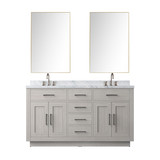 Lexora Abbey 60 inch W White Oak Double Sink Vanity Cabinet Carrara Marble Countertop, 55 in Mirror and Faucet Set - LVA60DM111