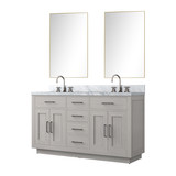 Lexora Abbey 60 inch W White Oak Double Sink Vanity Cabinet Carrara Marble Countertop, 55 in Mirror and Faucet Set - LVA60DM111