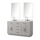 Lexora Abbey 60 inch W White Oak Double Sink Vanity Cabinet White Quartz Countertop, 55 in Mirror and Faucet Set - LVA60DM211