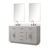 Lexora Abbey 60 inch W White Oak Double Sink Vanity Cabinet Cultured Marble Countertop, 55 in Mirror and Faucet Set - LVA60DM311