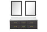Lexora Castor 60 inch W Black Double Sink Wall Hung Vanity Cabinet, Carrara Marble Top, and 28 in Mirrors - LVC60DL110