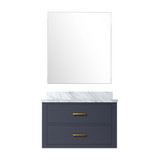 Lexora Castor 30 inch W Blue Single Bath Wall Hung Vanity Cabinet Carrara Marble Countertop and 28 in Mirror - LVC30SE110