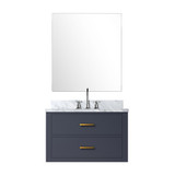 Lexora Castor 30 inch W Blue Single Bath Wall Hung Vanity Cabinet Carrara Marble Countertop, 28 in Mirror and Faucet Set - LVC30SE111