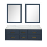 Lexora Castor 60 inch W Blue Double Sink Wall Hung Vanity Cabinet, Carrara Marble Top, and 28 in Mirrors - LVC60DE110