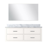 Lexora Castor 48 inch W White Single Bath Wall Hung Vanity Cabinet Carrara Marble Countertop and 43 in Mirror - LVC48SA110