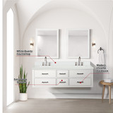 Lexora Castor 60 inch W White Double Sink Wall Hung Vanity Cabinet, White Quartz Top, Faucet Set, and 28 in Mirrors - LVC60DA211
