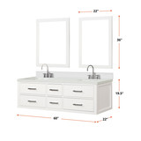 Lexora Castor 60 inch W White Double Sink Wall Hung Vanity Cabinet, Cultured Marble Top, Faucet Set, and 28 in Mirrors - LVC60DA311