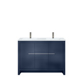 Lexora Lafarre 48 inch W x 20 in D Navy Blue Double Sink Vanity Cabinet, White Quartz Top and Gun Metal Faucet Set - LVLF48DNB203