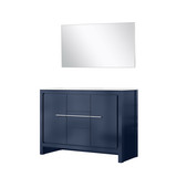 Lexora Lafarre 48 inch W x 20 in D Navy Blue Double Sink Vanity Cabinet, Cultured Marble Top and 43 in Mirror - LVLF48DNB310