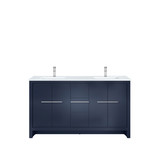 Lexora Lafarre 60 inch W x 20 in D Navy Blue Double Sink Vanity Cabinet, White Quartz Top and Chrome Faucet Set - LVLF60DNB201