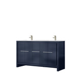 Lexora Lafarre 60 inch W x 20 in D Navy Blue Double Sink Vanity Cabinet, White Quartz Top and Brushed Nickel Faucet Set - LVLF60DNB202
