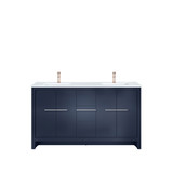 Lexora Lafarre 60 inch W x 20 in D Navy Blue Double Sink Vanity Cabinet, White Quartz Top and Rose Gold Faucet Set - LVLF60DNB204