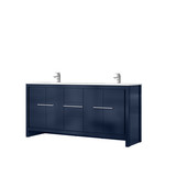 Lexora Lafarre 72 inch W x 20 in D Navy Blue Double Sink Vanity Cabinet, White Quartz Top and Chrome Faucet Set - LVLF72DNB201