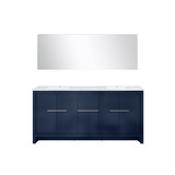 Lexora Lafarre 72 inch W x 20 in D Navy Blue Double Sink Vanity Cabinet, White Quartz Top and 70 in Mirror - LVLF72DNB210