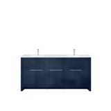 Lexora Lafarre 72 inch W x 20 in D Navy Blue Double Sink Vanity Cabinet, Cultured Marble Top and Brushed Nickel Faucet Set - LVLF72DNB302