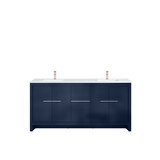 Lexora Lafarre 72 inch W x 20 in D Navy Blue Double Sink Vanity Cabinet, Cultured Marble Top and Rose Gold Faucet Set - LVLF72DNB304