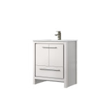 Lexora Lafarre 30 inch W x 20 in D White Bath Vanity Cabinet, White Quartz Top and Gun Metal Faucet Set - LVLF30SW203