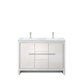 Lexora Lafarre 48 inch W x 20 in D White Double Sink Vanity Cabinet, Cultured Marble Top and Brushed Nickel Faucet Set - LVLF48DW302