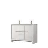 Lexora Lafarre 48 inch W x 20 in D White Double Sink Vanity Cabinet, Cultured Marble Top and Brushed Nickel Faucet Set - LVLF48DW302
