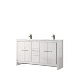 Lexora Lafarre 60 inch W x 20 in D White Double Sink Vanity Cabinet, Cultured Marble Top and Gun Metal Faucet Set - LVLF60DW303