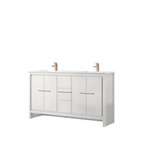Lexora Lafarre 60 inch W x 20 in D White Double Sink Vanity Cabinet, Cultured Marble Top and Rose Gold Faucet Set - LVLF60DW304