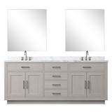 Lexora Abbey 80 inch W White Oak Double Sink Vanity Cabinet Carrara Marble Countertop, 30 in Mirrors and Faucet Set - LVA80DM111