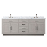 Lexora Abbey 84 inch W White Oak Double Sink Vanity Cabinet, Carrara Marble Top, and Faucet Set - LVA84DM101