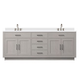 Lexora Abbey 84 inch W White Oak Double Sink Vanity Cabinet, Cultured Marble Top, and Faucet Set - LVA84DM301