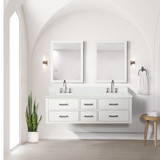 Lexora Castor 60 inch W White Double Sink Wall Hung Vanity Cabinet, Cultured Marble Top, and Faucet Set - LVC60DA301