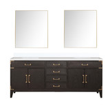 Lexora Laurel 80 inch W Brown Oak Double Sink Vanity Cabinet, White Quartz Top, and 36 in Mirrors - LVL80DK210