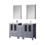 Lexora Volez 60 inch W Dark Grey Double Sink Vanity Cabinet with Side Cabinet, Faucet Set, White Ceramic Top, and 22 in Mirrors - LV341860SBESM22F