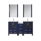 Lexora Volez 60 inch W Navy Blue Double Sink Vanity Cabinet with Side Cabinet, Faucet Set, White Ceramic Top, and 22 in Mirrors - LV341860SEESM22F