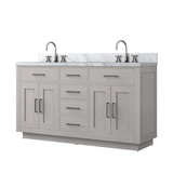 Lexora Abbey 60 inch W White Oak Double Sink Vanity Cabinet, Carrara Marble Top, and Faucet Set - LVA60DM101