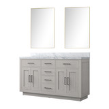Lexora Abbey 60 inch W White Oak Double Sink Vanity Cabinet Carrara Marble Countertop and 55 in Mirror - LVA60DM110